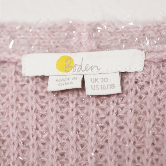 Boden Chunky Fluffy V Neck Wool Blend Sweater Metallic Sparkly Cameo Pink 16/18 - Picture 8 of 16